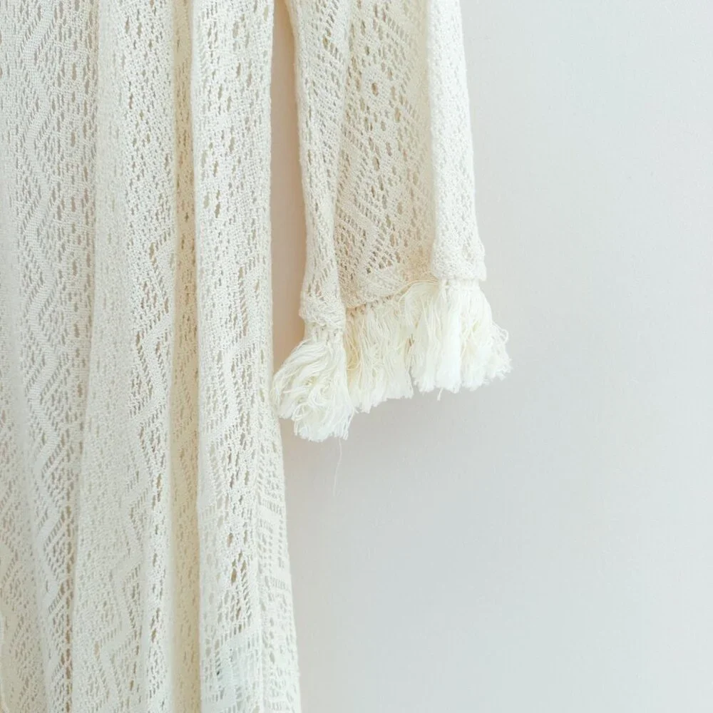 Hollister Lace Duster Kimono Open Cardigan Cream Cotton Full Length Size M - Picture 2 of 8